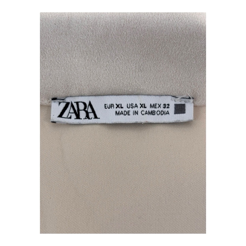 Zara Duster Coat Womens  XL Faux Suede Longline Open Beige Brown Colorblock Soft - Picture 3 of 7